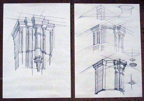 Architekturzeichnen in romanischer Kirche 1