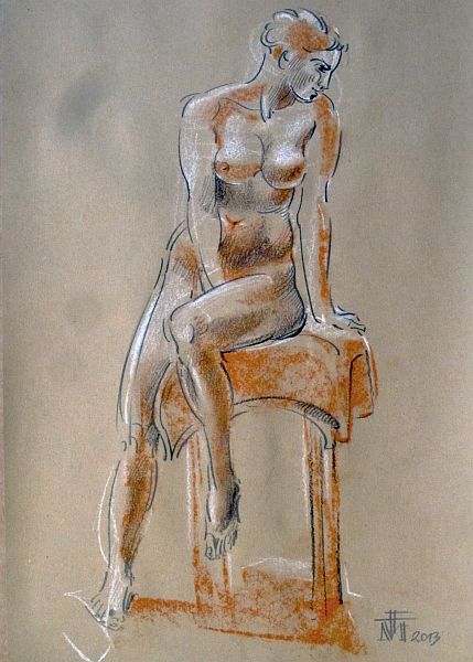Zeichnung Akt hoch sitzende Frau
