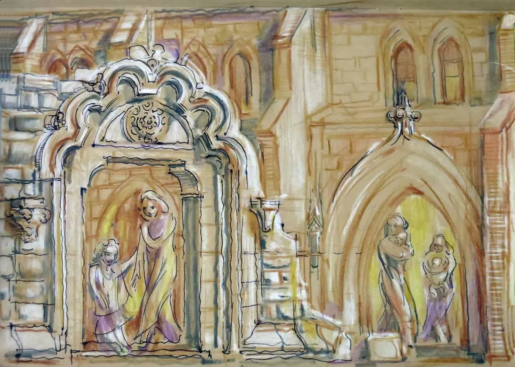 Klosterkirche Riddagshausen  Südtore mit Müttern und Kleinkindern